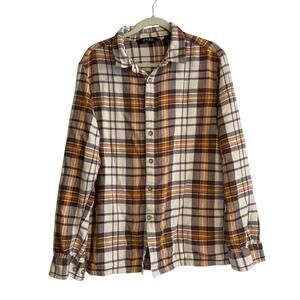 Gramicci Beige Orange Cotton Plaid Pockets Flannel Button Up Shirt Size Large